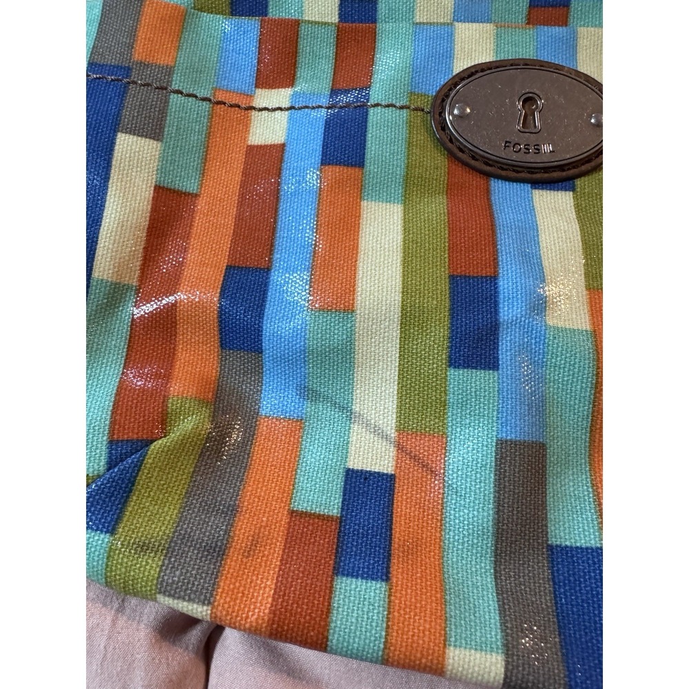 Fossil Crossbody Bag Calypso Key-Per Purse Multi Color Block Coated Canvas Brown - Picture 4 of 16